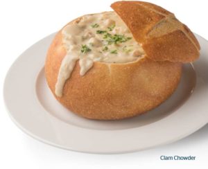 clam chowder in bread bowl