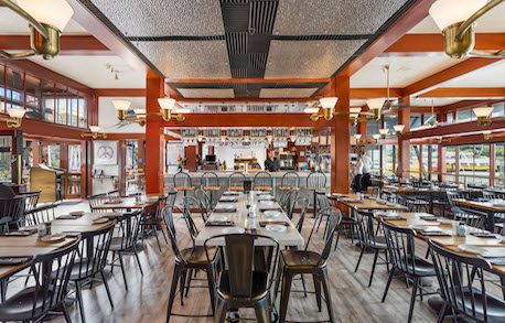 The bar and main dining room at Pier Market