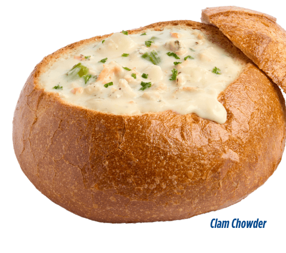 New England clam chowder is a Pier Market seafood delicacy