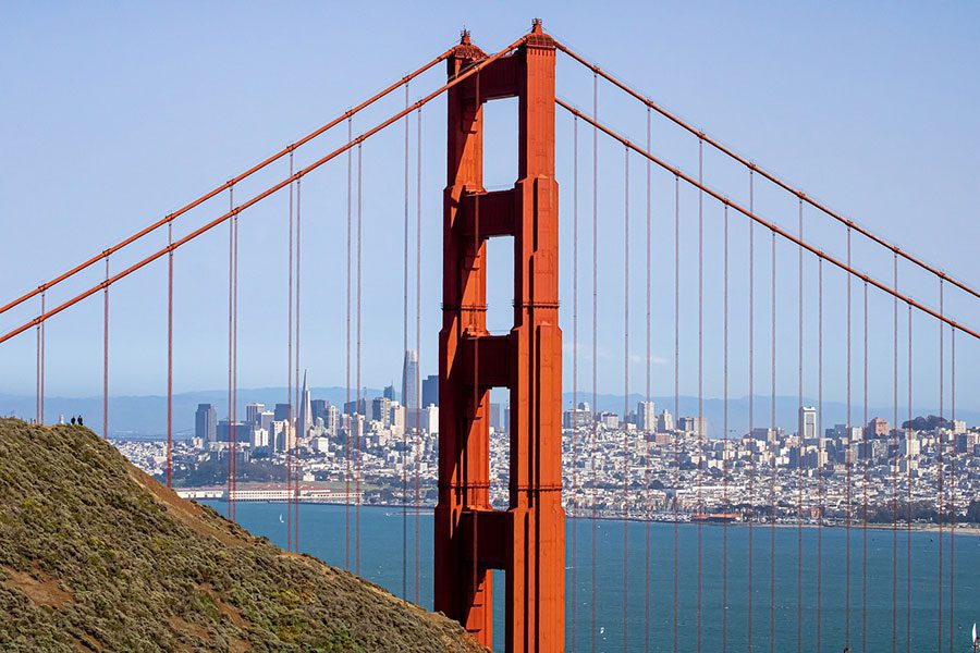 A picture of the Golden Gate Bridge with San Francisco in the background.